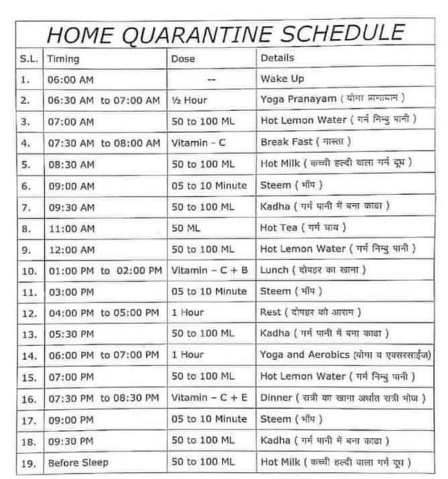 Home quarantine schedule